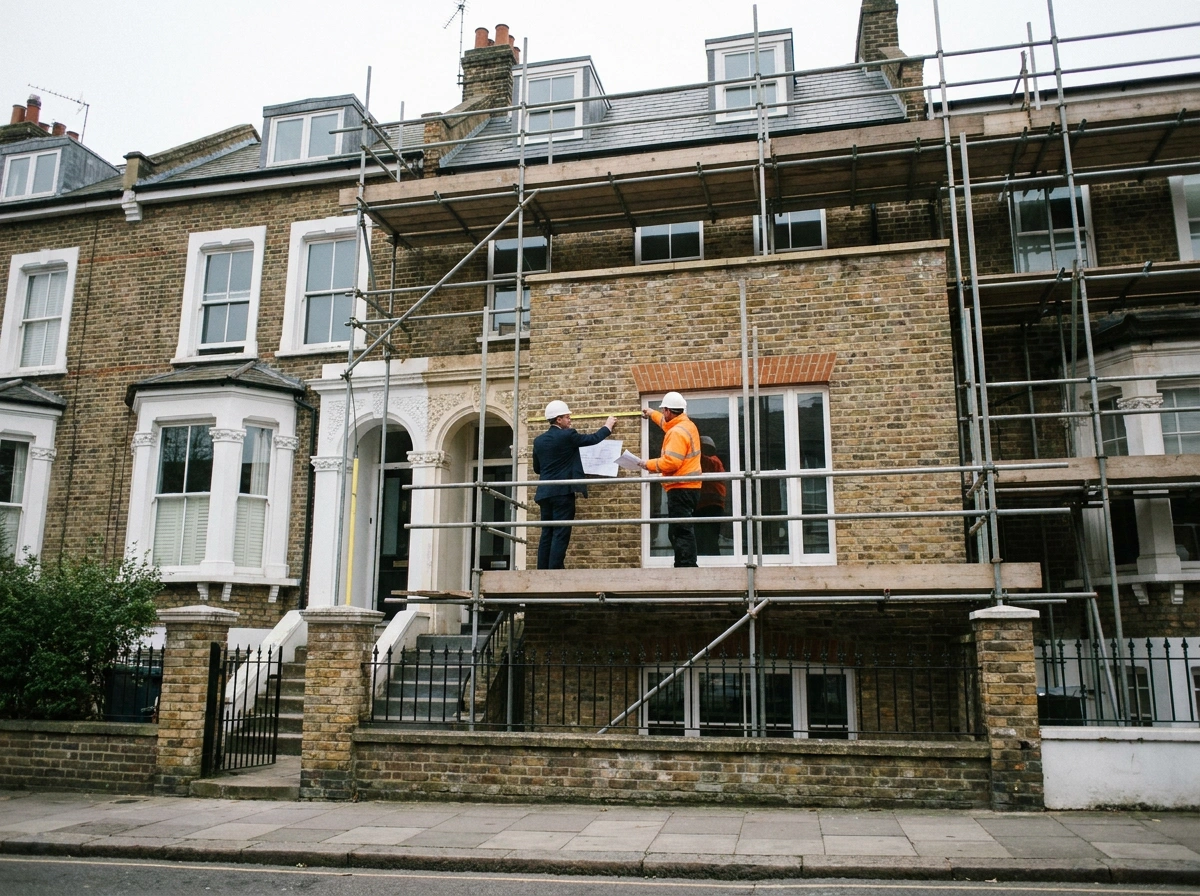 Architectural services in Kensington London showing detailed floor plans and extension designs.