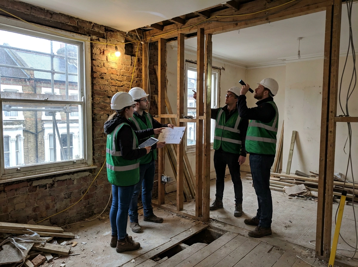 Building Regulations in Kensington London showing structural steel details and technical plans.
