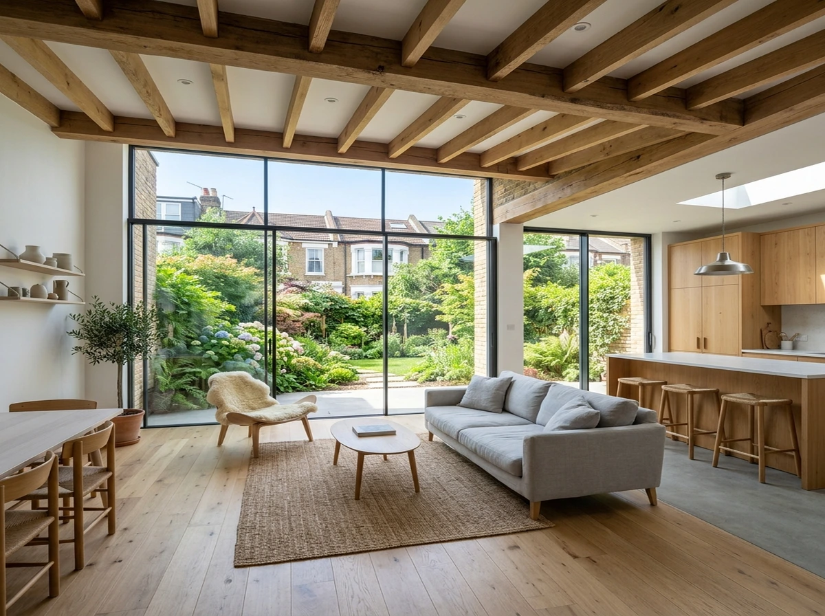 Rear house extension living room interior in Hammersmith