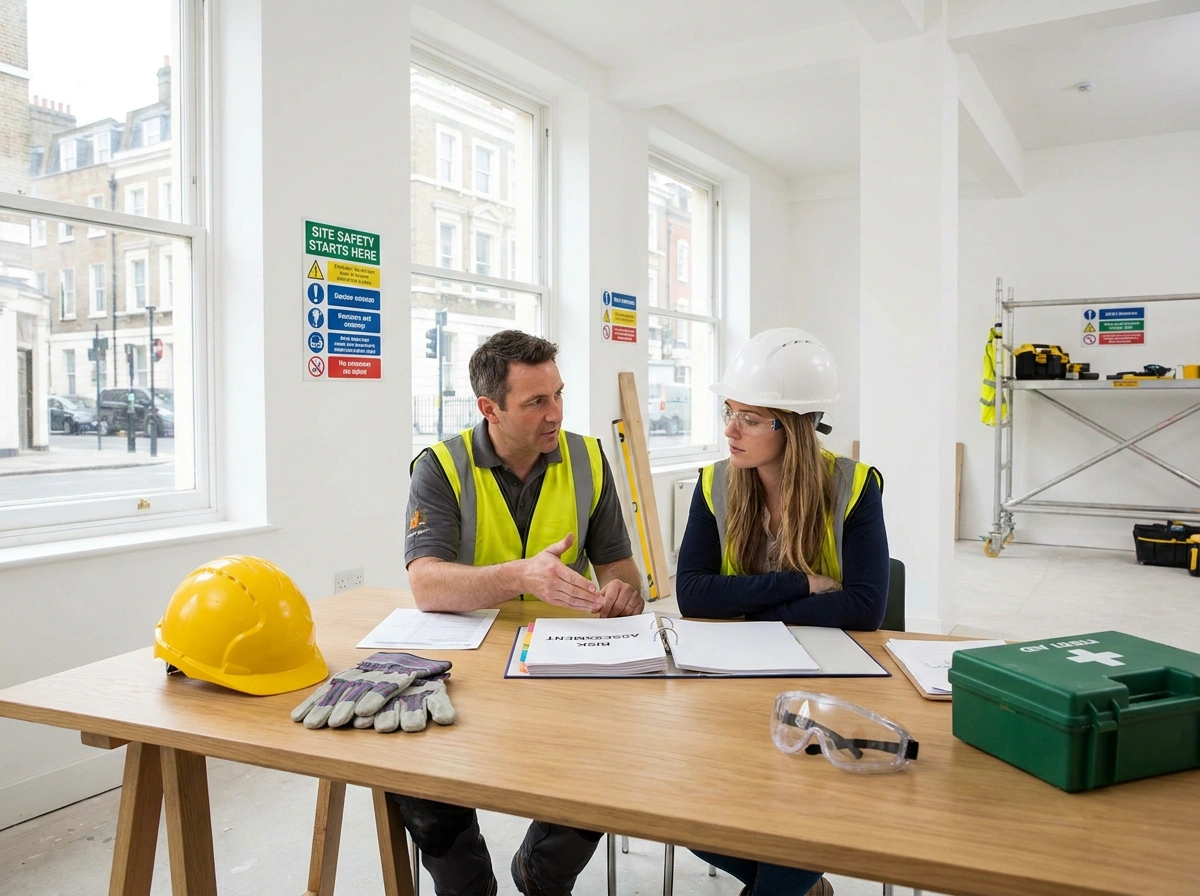 Health and safety in Kensington London showing PPE enforcement and site risk assessments.