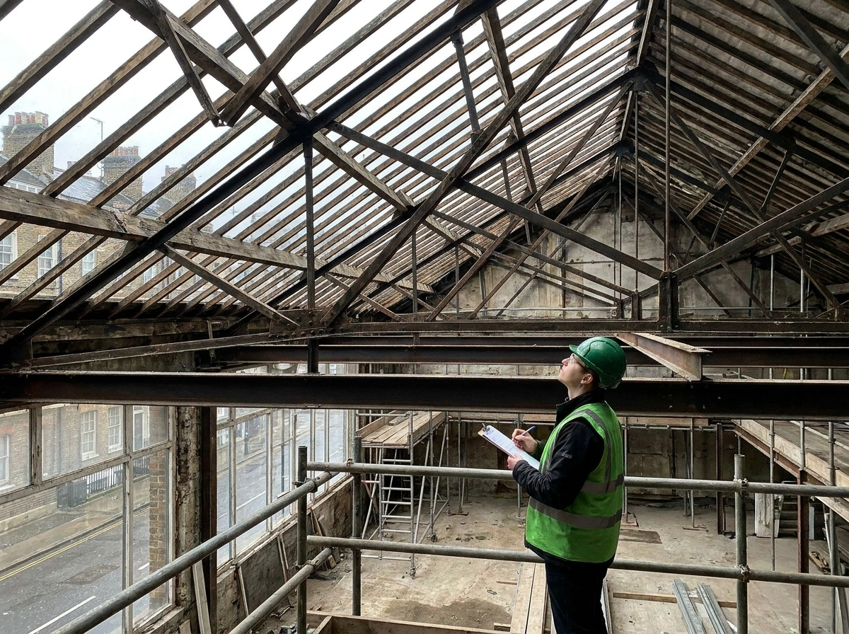Structural engineering in Kensington London showing steel beam calculations and load bearing support.