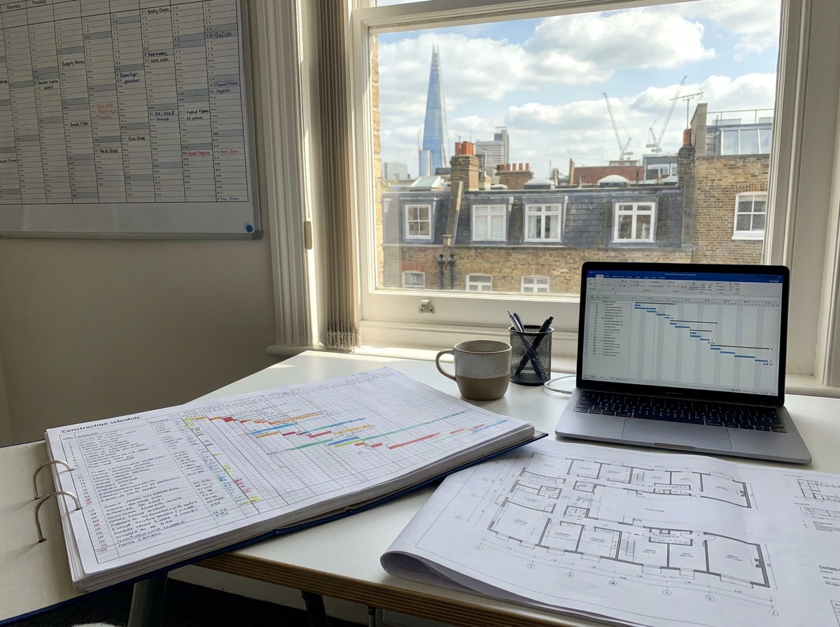 Typical timeline in Kensington London demonstrating build phase milestones and structural stages.